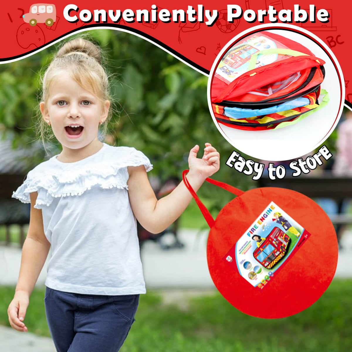 Britik fire truck tent breathable windows for airflow during play