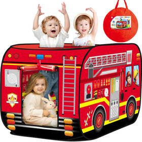 Britik fire truck tent front view showing inviting play space