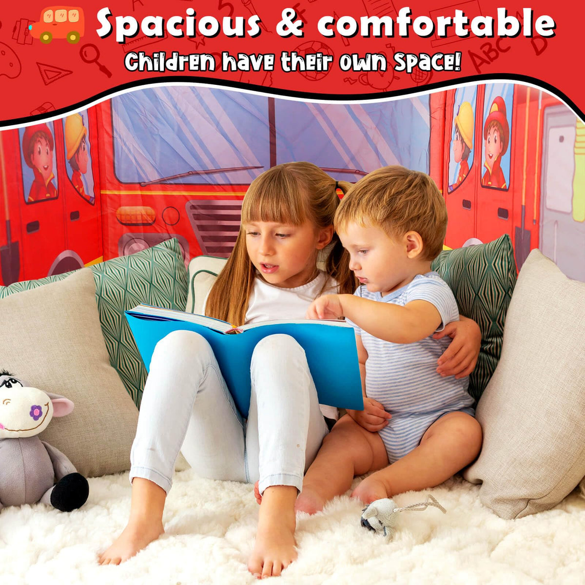 Britik fire truck tent interior space suitable for four kids