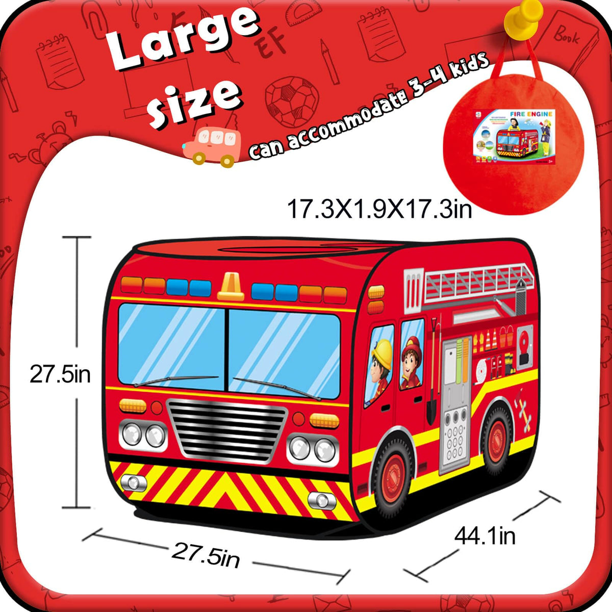 Britik fire truck tent side view highlighting interior room