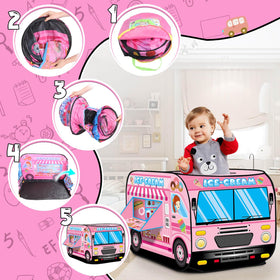 Britik Ice Cream Playhouse durable fabric with safe roll-up door for kids.