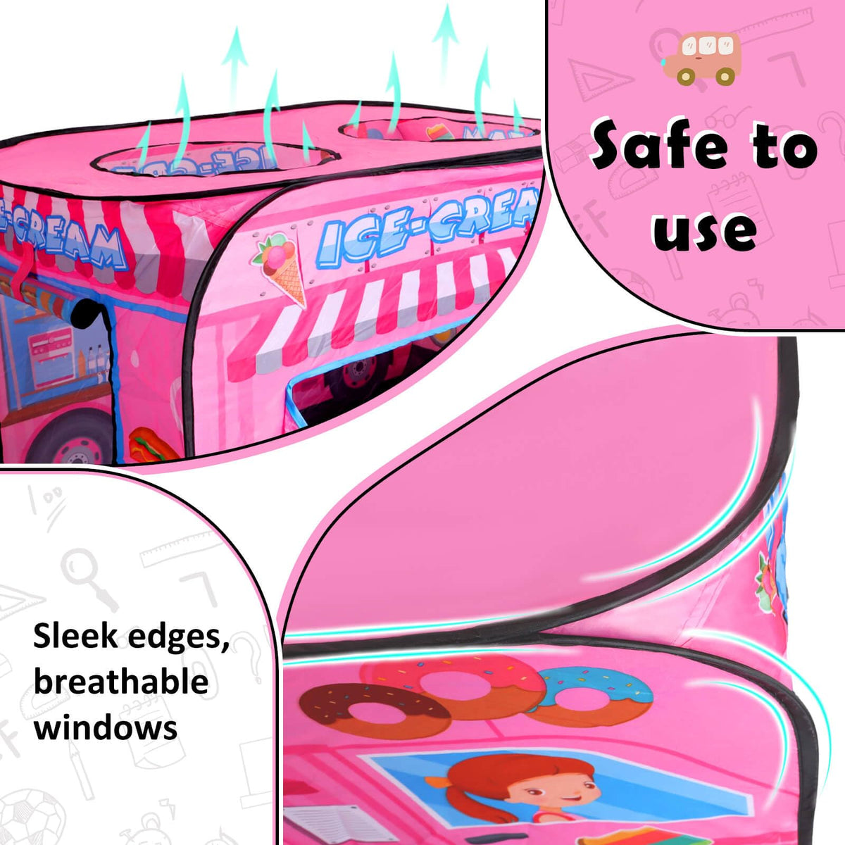 Britik Ice Cream Playhouse safe design with rounded edges and sturdy supports.