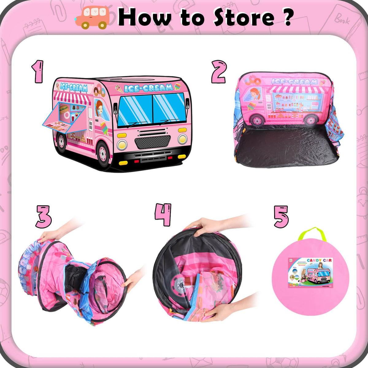 Britik Ice Cream Playhouse top opening supports simple basket shooting games.