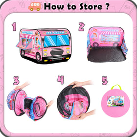 Britik Ice Cream Playhouse top opening supports simple basket shooting games.