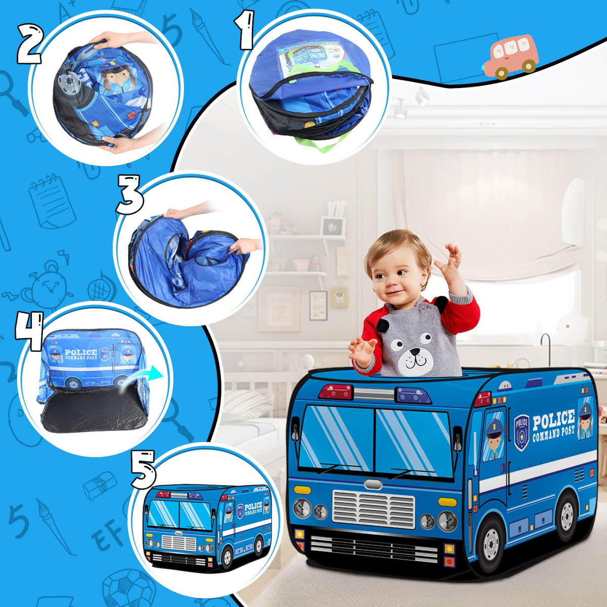 Britik Police Car Play Tent interior space for multiple kids