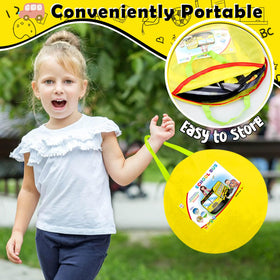 Britik pop-up school bus tent with bright colors to spark creativity.