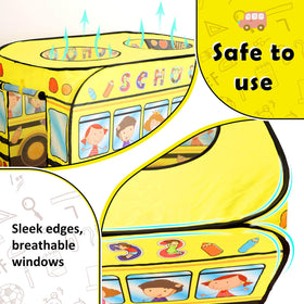 Britik pop-up school bus tent easy assembly for quick setup.
