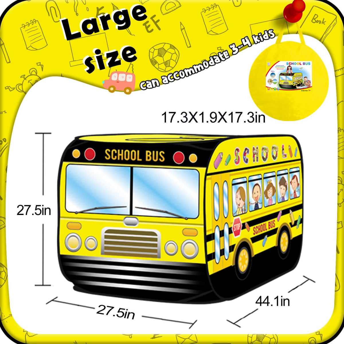 Britik pop-up school bus tent interior showing spacious space for kids.