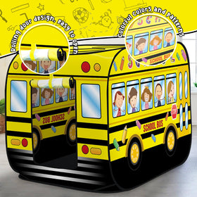 Britik pop-up school bus tent top opening great for basket games.