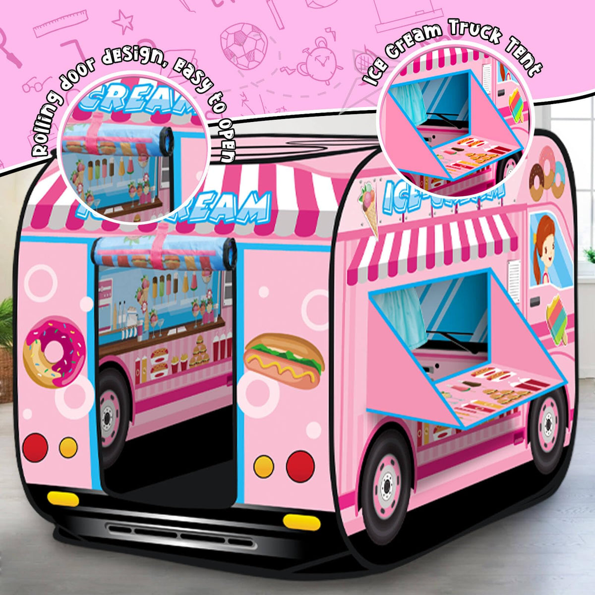 Britik Ice Cream Playhouse is ideal for indoor playrooms or outdoor picnics.