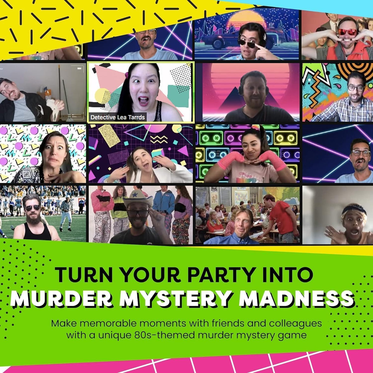 Broadway Murder Mysteries costume playlists spark authentic 80s ambiance.