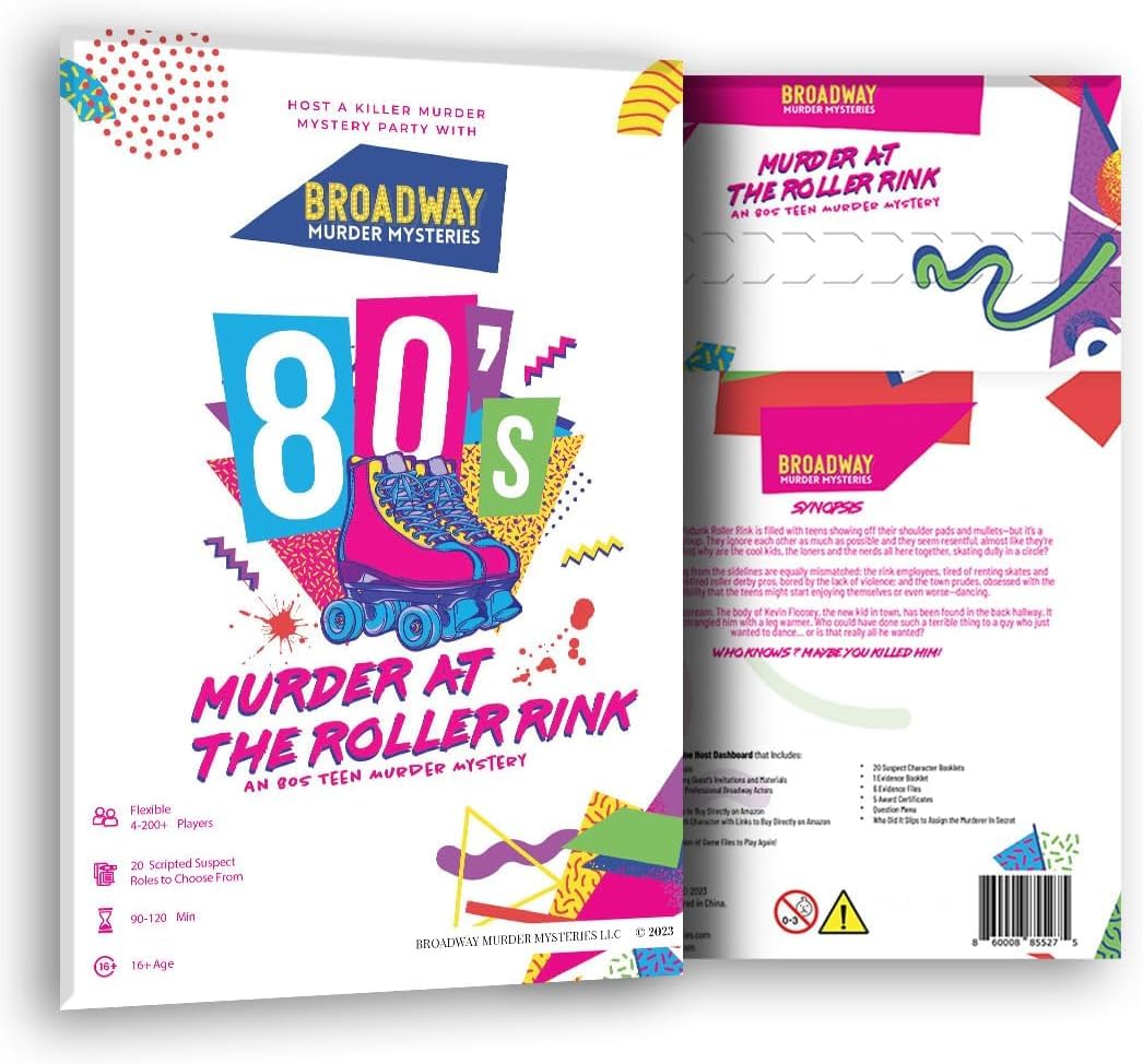 Murder at the Roller Rink box by Broadway Murder Mysteries for hosting an 80s party.