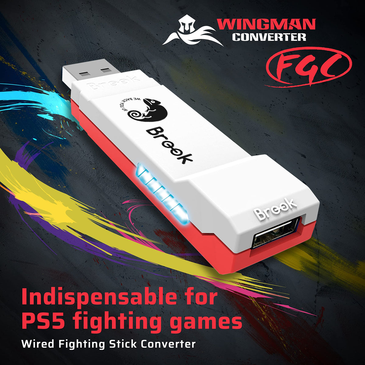 Brook Wingman FGC Converter in PS5 fighting-only mode for responsive arcade input.