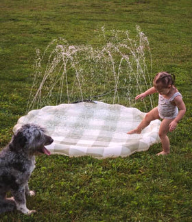 Brooklyn Neutral dog splash pad offers a refreshing water retreat for pets