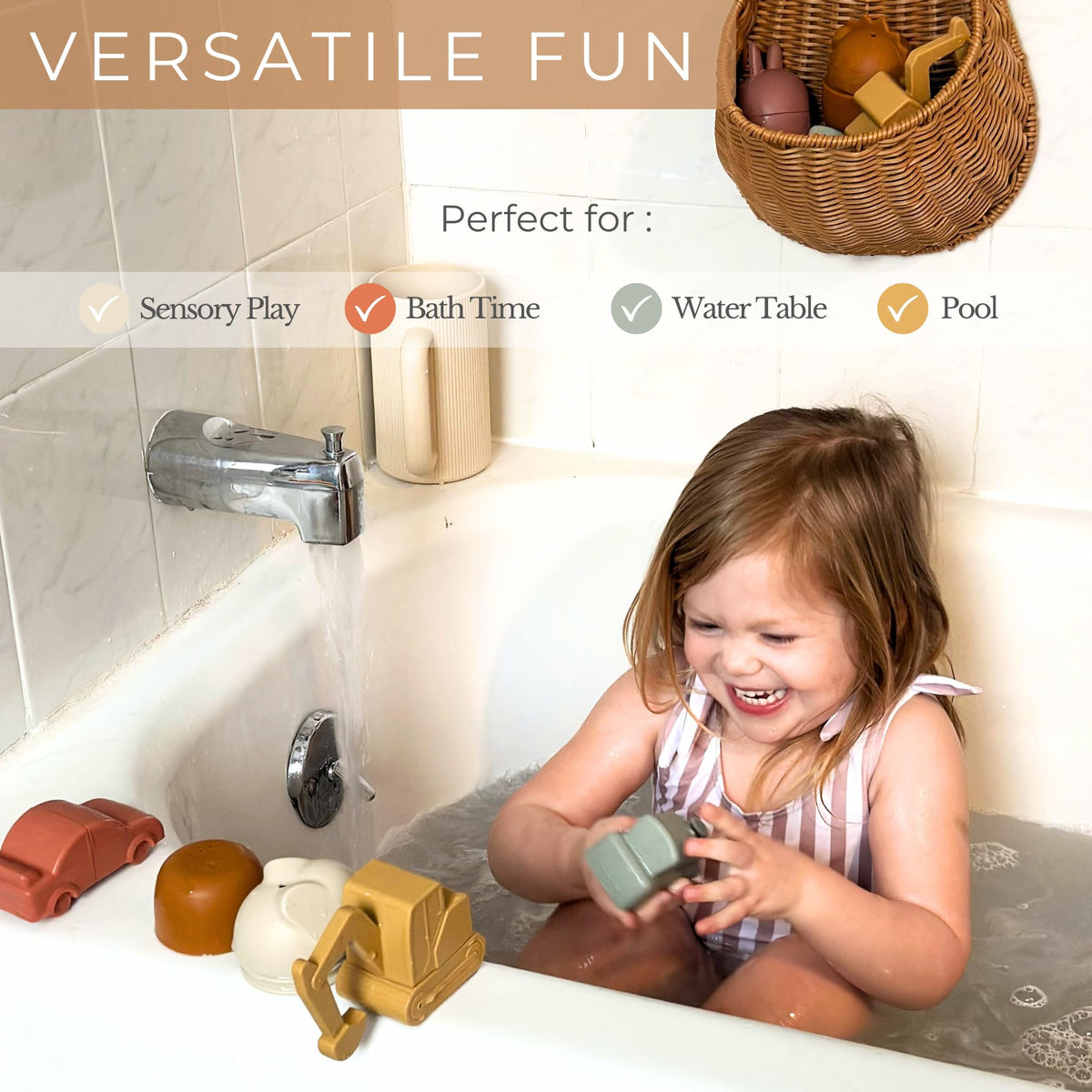 Brooklyn Neutral excavator bath toy for fine motor exploration