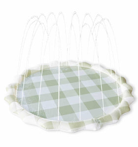 Brooklyn Neutral gingham splash pad outdoors enables active backyard water play for kids