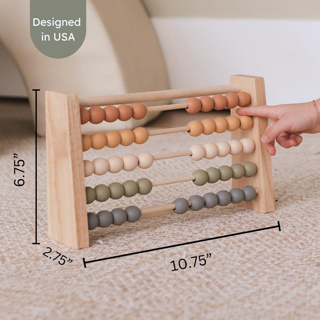 Brooklyn Neutral toddler stem toy encouraging fine motor skills during counting play.