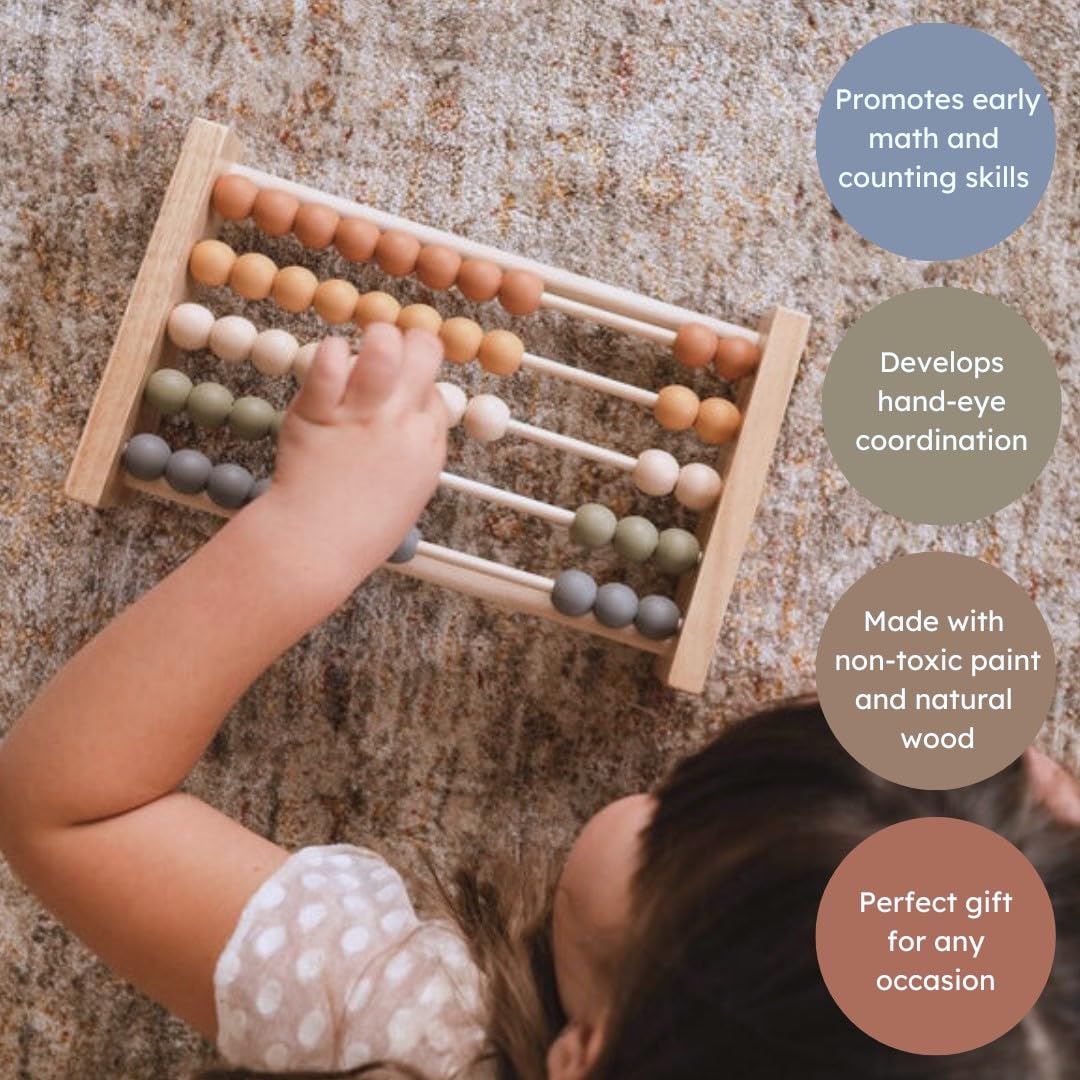 Brooklyn Neutral wooden abacus closeup highlighting safe non-toxic construction and natural finish.