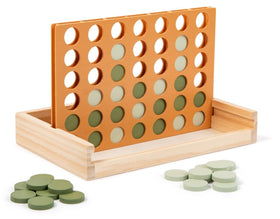 Brooklyn Neutral wooden four-in-a-row game on a coffee table, perfect for quick two-player rounds.
