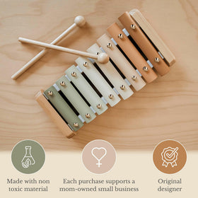 Brooklyn Neutral Xylophone shows Aspen wood and steel keys for durable, safe play.
