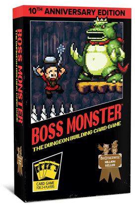 Brotherwise Games Boss Monster 10th Anniversary box art highlights upgraded components for easier setup