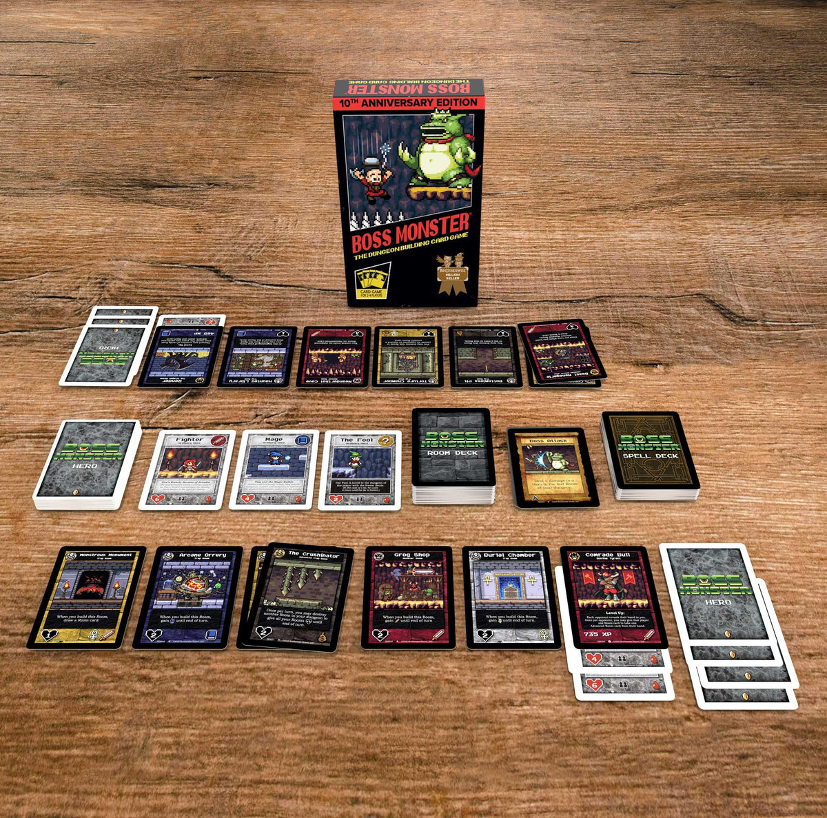 Brotherwise Games Boss Monster 10th Anniversary room cards showcasing new dungeon layouts and tactics