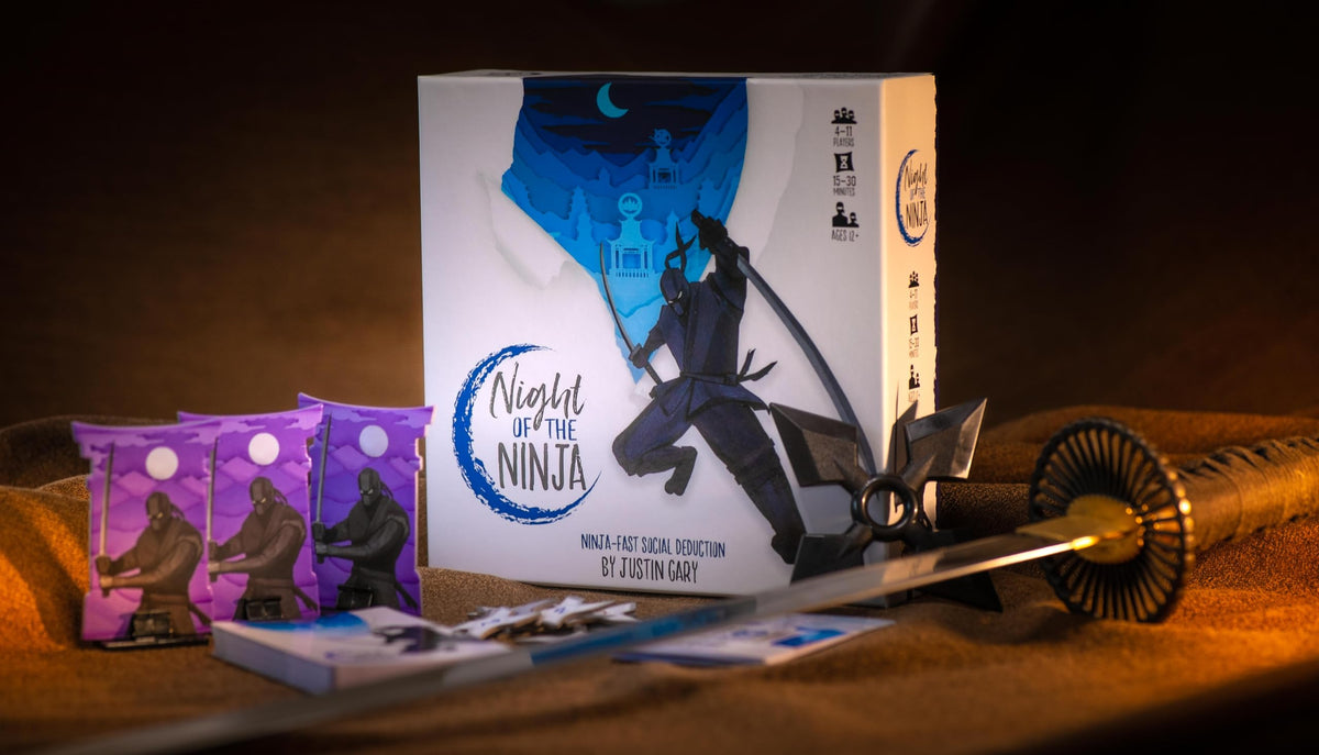 Night of the Ninja packaging and components show Brotherwise Games quality craft.