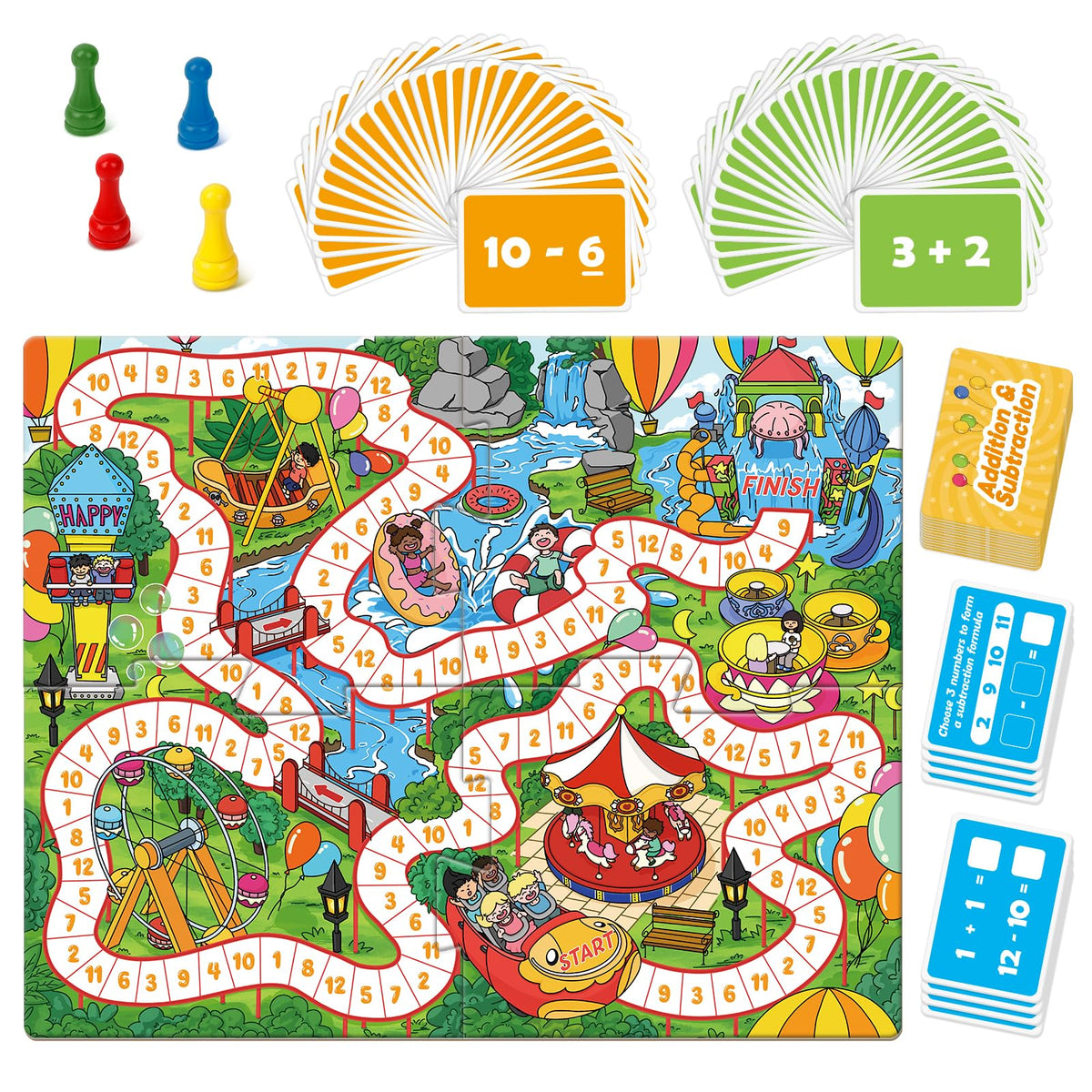 Broytain game board for interactive math practice in a playful setting.