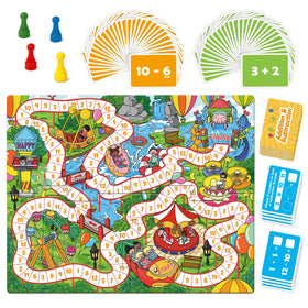 Broytain game board for interactive math practice in a playful setting.