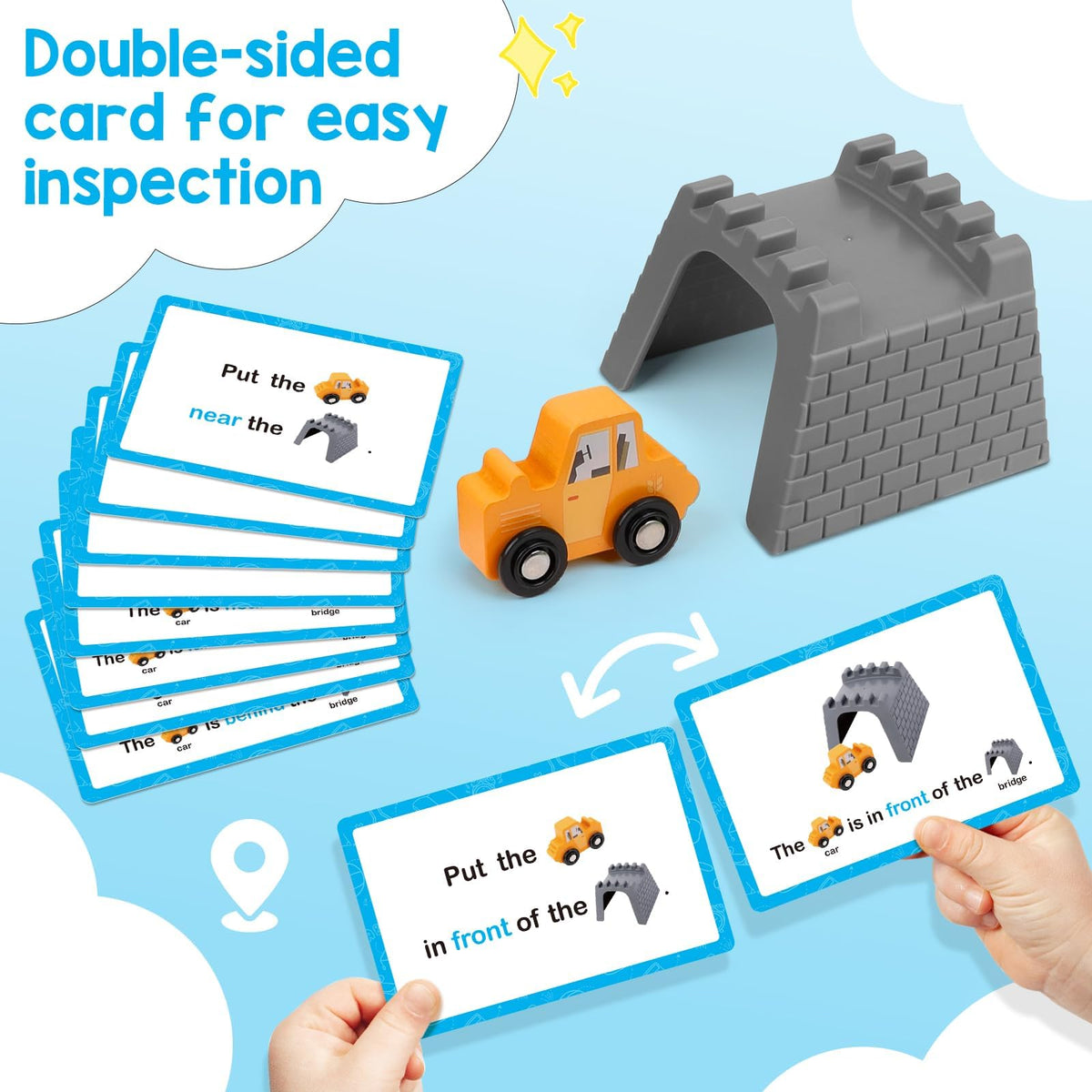 Broytain double-sided word cards reinforce positional terms with vivid visuals.