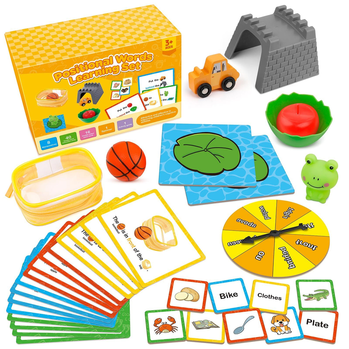Broytain positional-words set manipulatives aid tactile exploration of spatial concepts.