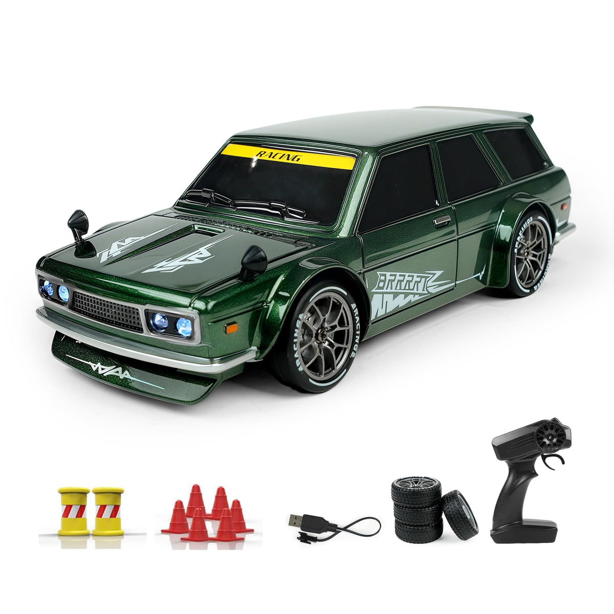 BRRRRT 1:24 RC drift car shell withstands bumps during indoor and outdoor racing.