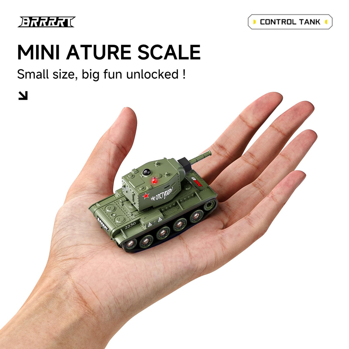 BRRRRT 1/64 RC Battle Tank – vivid lighting and authentic battle sounds.