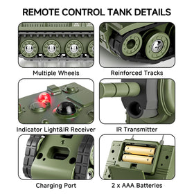 BRRRRT 1/64 RC Battle Tank – top view highlights LED life indicators for combat feedback.
