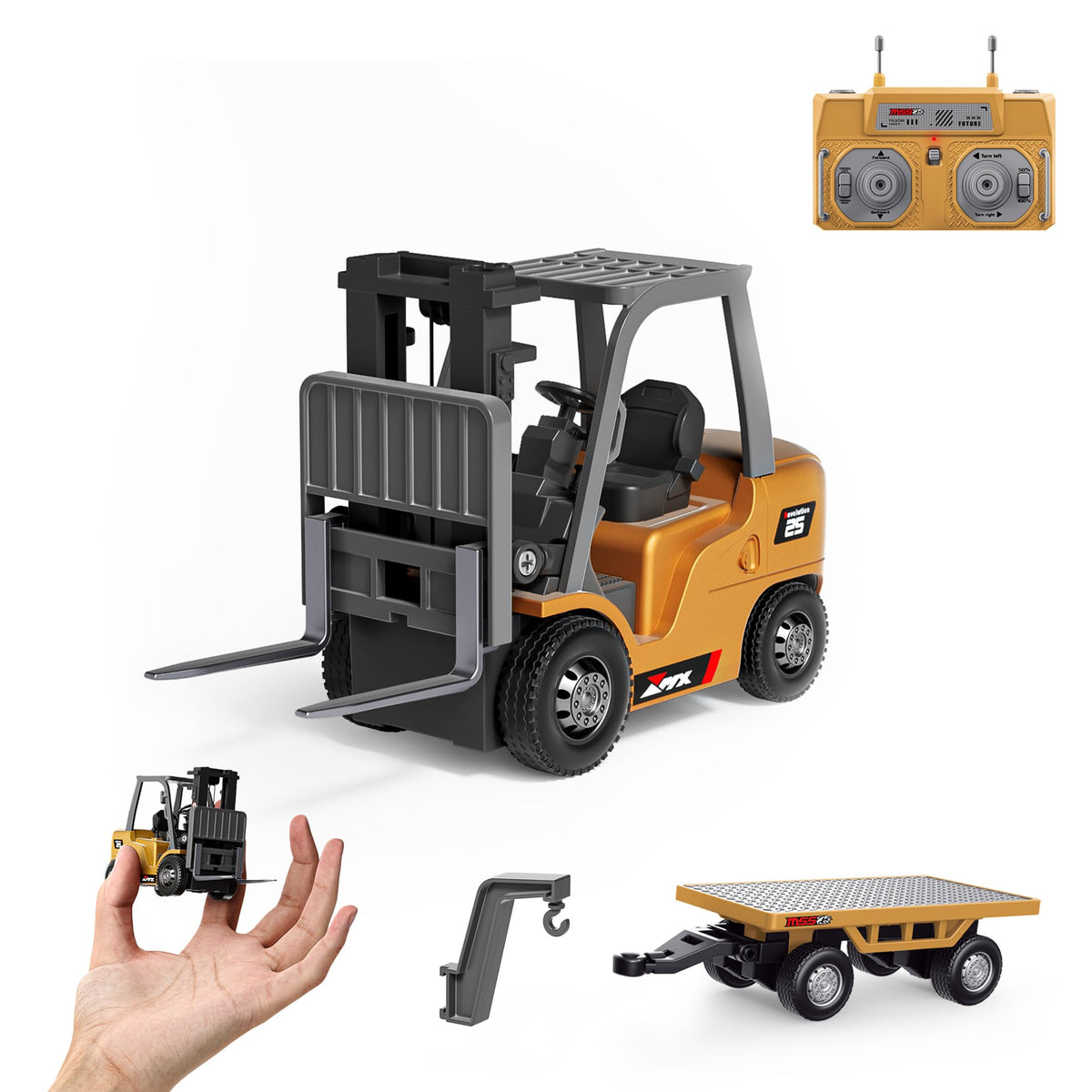 BRRRRT 1-64-scale alloy RC forklift transformable for realistic play and learning.