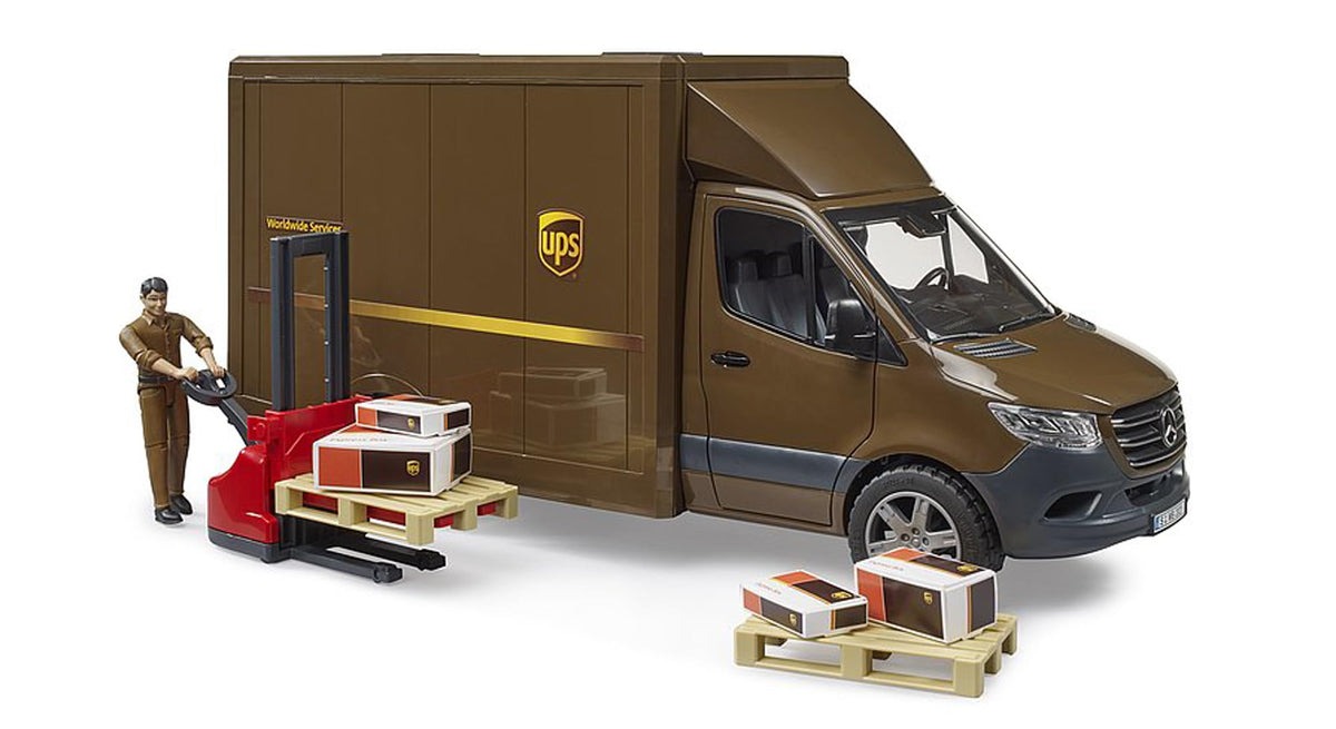 Bruder 02678 MB Sprinter UPS cab interior highlights transparent windows for authentic details
