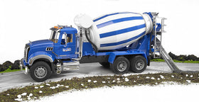 Bruder Mack Granite 1:16 scale cement mixer with dimensions 25.8 x 7.3 x 10.8 in