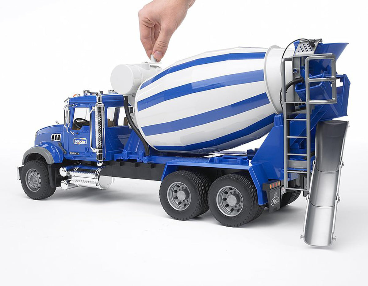 Bruder Mack Granite rotating mixing barrel for interactive pouring play