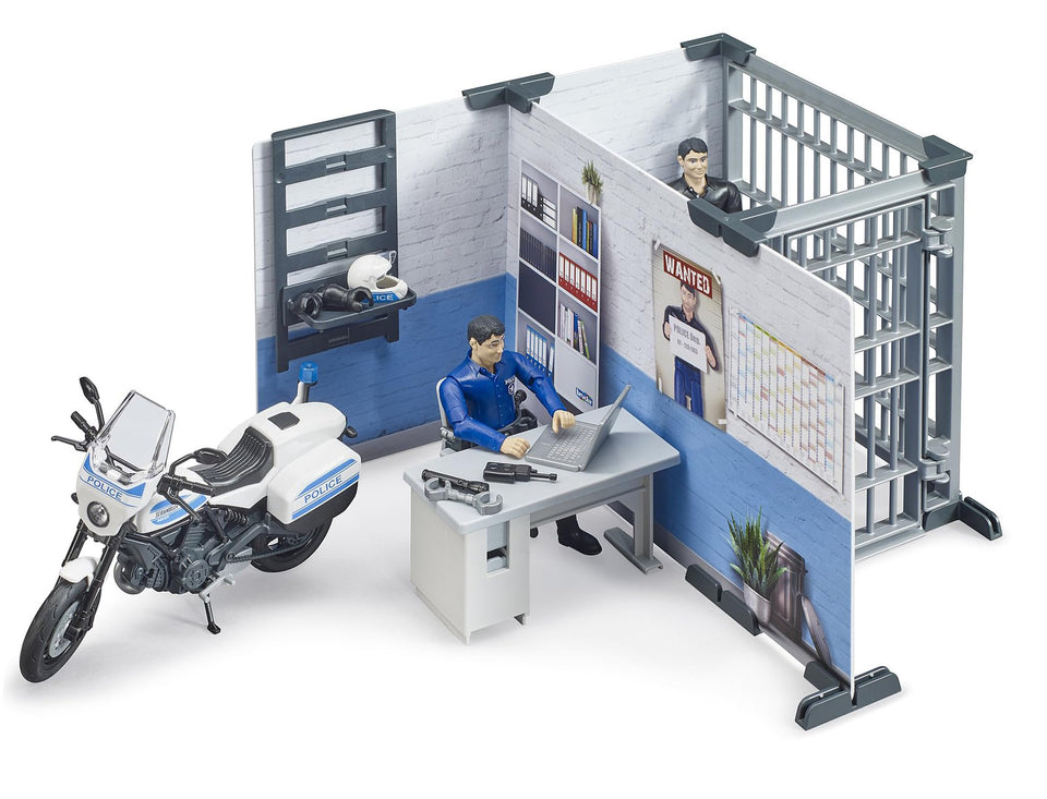BRUDER bworld police station front view shows modular play setup for immersive play