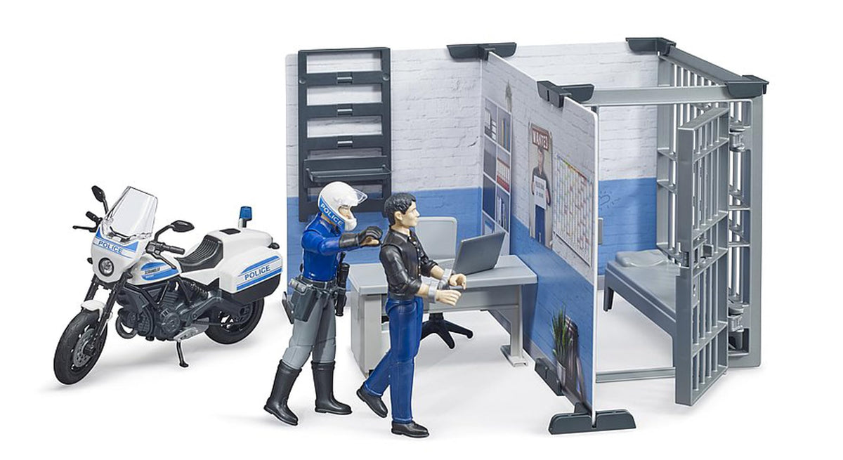BRUDER bworld police station office area with desk and notebook for mission planning