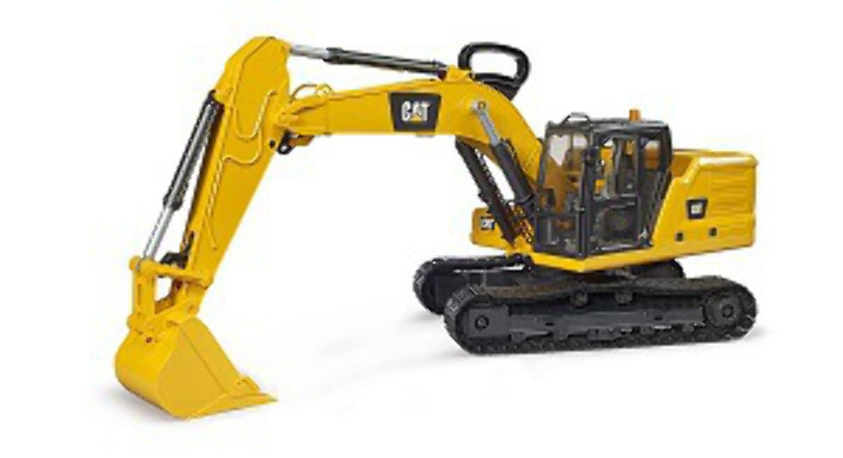 Bruder CAT Excavator front view, durable toy for realistic construction play.