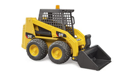 Bruder Caterpillar skid steer loader front bucket ready for digging and material handling.
