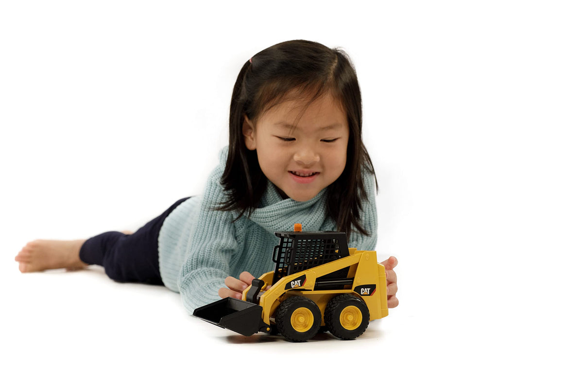 Bruder CAT skid steer loader jackhammer attachment for tough material play.