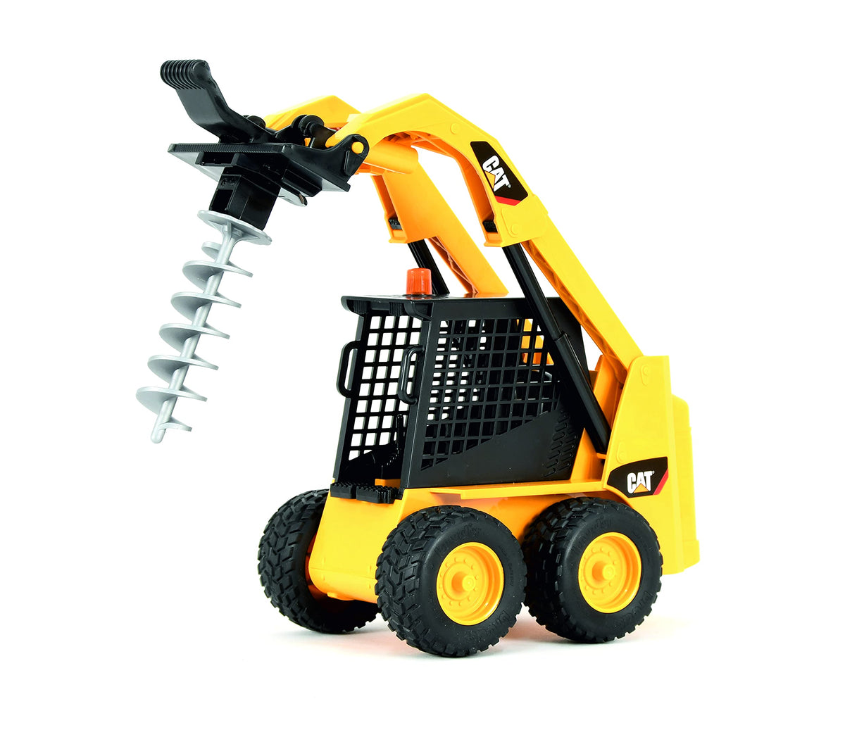 Bruder CAT skid steer loader loading arm in action for realistic pretend tasks.