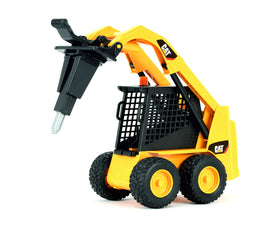 Bruder Caterpillar skid steer loader with attachments ready for versatile projects.