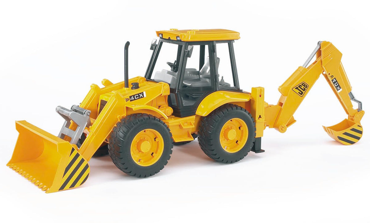 Bruder JCB 4CX Loader Backhoe front view with realistic detail