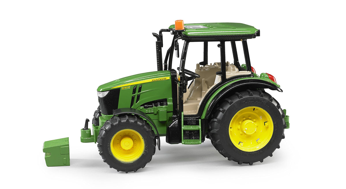 Bruder John Deere 5115M drawbar coupling supports versatile attachments.