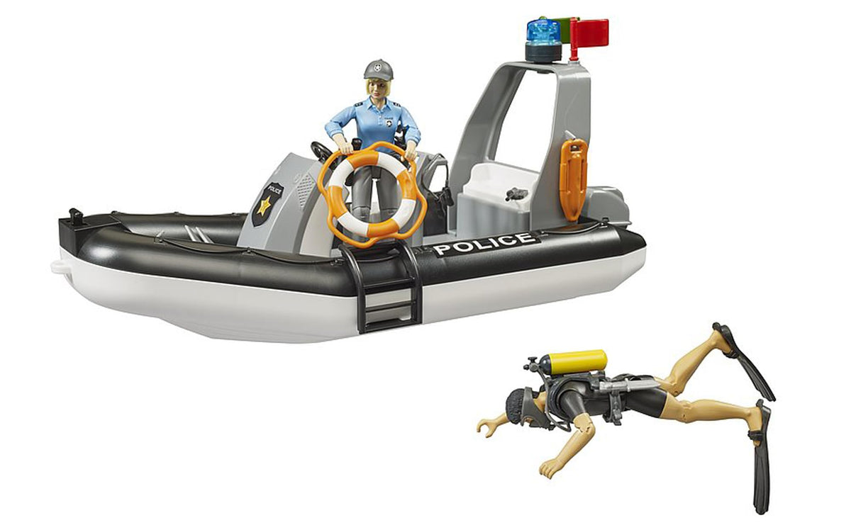 Bruder police officer figure included for on-scene command