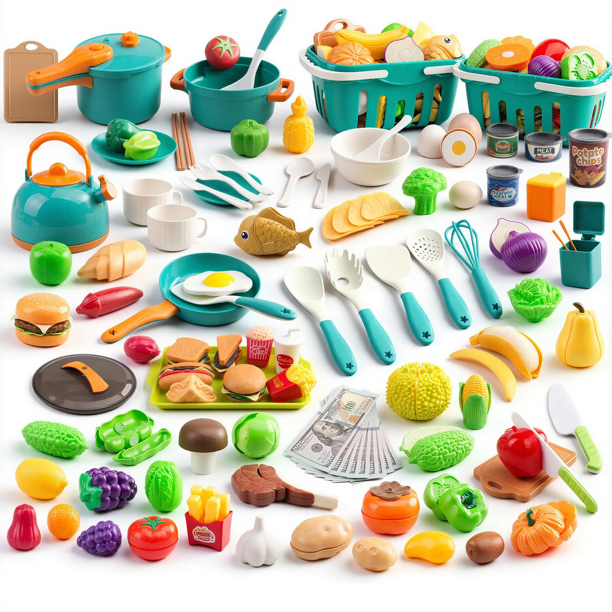 Bruvoalon 200pc mini play kitchen cookware setup for imaginative cooking and easy cleanup