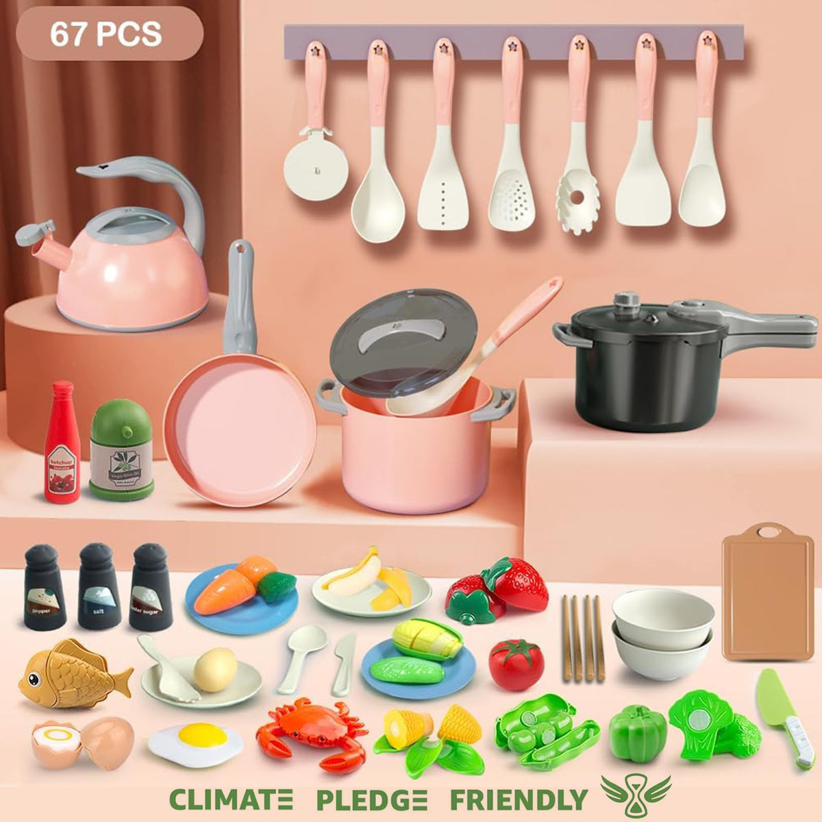 Bruvoalon kitchen kettle included for realistic pretend boiling and serving